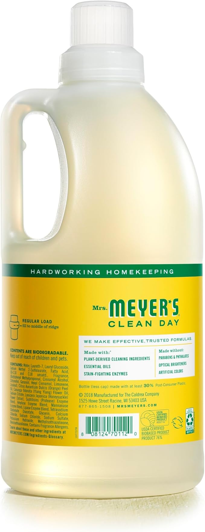 MRS. MEYER'S CLEAN DAY Liquid Laundry Detergent, Infused with Essential Oils, Honeysuckle, 64 oz - Pack of 2 (128 Loads)