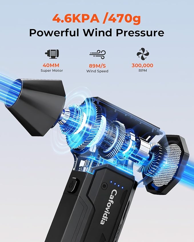 Electric Air Duster- 3 Times The Standard Wind Power, 300000RPM 10000mAh Compressed Air Duster, Brushless Motor, 4-Gear Adjustable, Rechargeable Mini Air Blower for PC, Home, Outdoor, Car