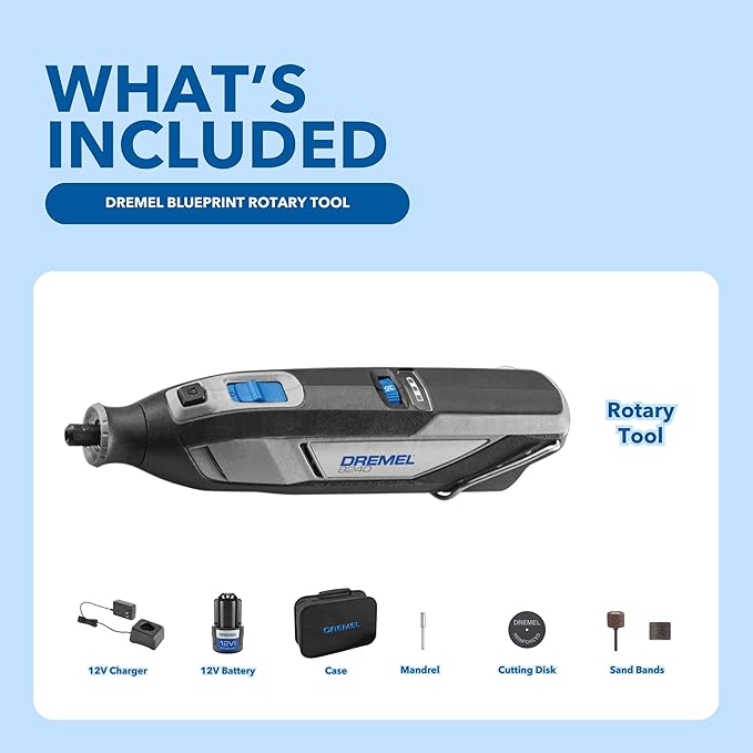 Dremel 8240-5 12V Cordless Rotary Tool Kit with Variable Speed and Comfort Grip - Includes 2AH Battery Pack, Charger, 5 Accessories, Wrench, and Tool Fabric Carry Bag