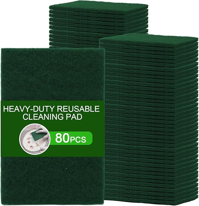 80-Pack 4" x 6" Heavy Duty Scouring Pads, Extra Thick 0.31" Non-Scratch Cleaning Pads for Rust, Cast Iron, Grill Grates, Oven Racks, BBQ, Pots, Pans & Cutlery - Reusable