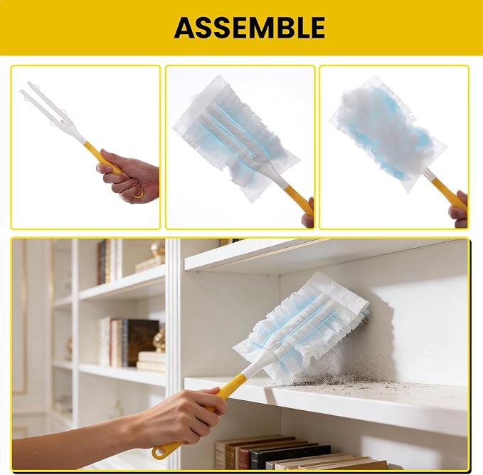 35 Pcs Duster Refills Compatible with Swiffer Duster, Dust Removal Brush Disposable Replacement Head with 2 Handles for Cleaning Blinds, Ceiling Fans