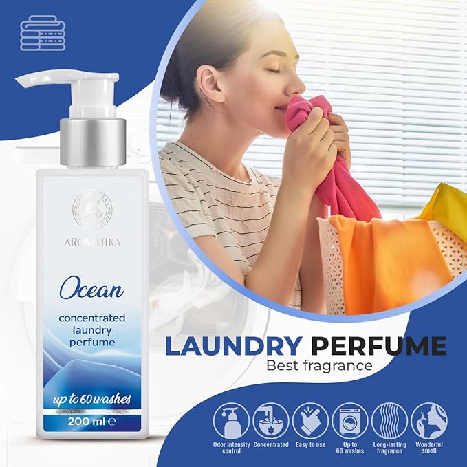 Concentrated Laundry Perfume Ocean 200ml - Laundry Scent Booster - Liquid Perfume Laundry - Linen Freshener - Cotton Perfume - Washing Fragrance - Fresh and Long Lasting Scent