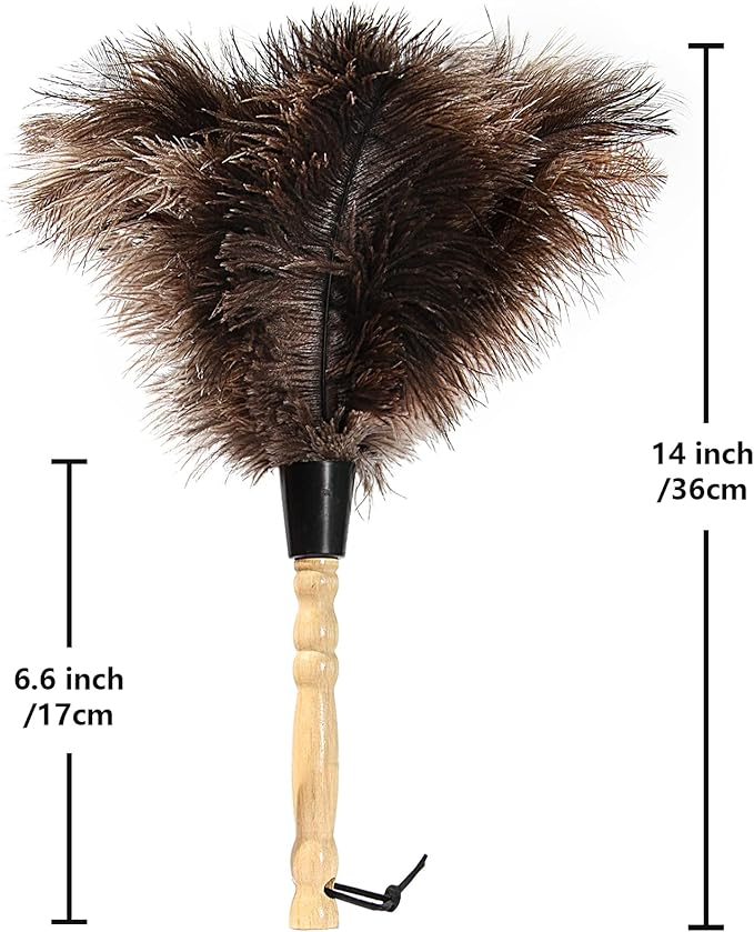 Ostrich Feather Duster 14 inch Fluffy Natural Genuine Ostrich Feathers with Wooden Handle and Eco-Friendly Reusable Handheld Ostrich Feather Duster for Cleaning Supplies(10PCS)