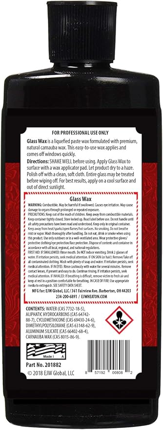 E.J. Wheaton Glass Wax, Polishes and Protects Windows, Mirrors and Metal Surfaces, Dries Chalk White, Easy to Apply and to Remove, Made in USA