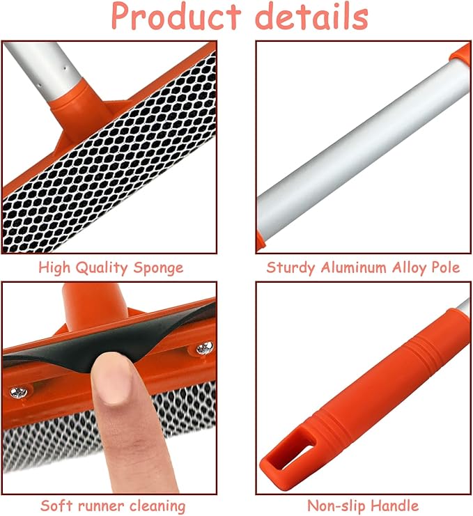 Window Squeegee for Window Cleaning with Retractable Pole 28", Squeegee Window Cleaner Tool 2 in 1 Car Window Cleaning Tool Telescopic Window Washing Equipment, Shower Squeegee for Glass Door