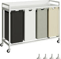 Herture Laundry Hamper with Shelf, Laundry Basket 4 Section, Laundry Sorter with Pull-Out Removable Large 4 Color Bags and Movable Wheels, Metal Frame, 4 x 15.87 Gallons (60L), White PF07XLE
