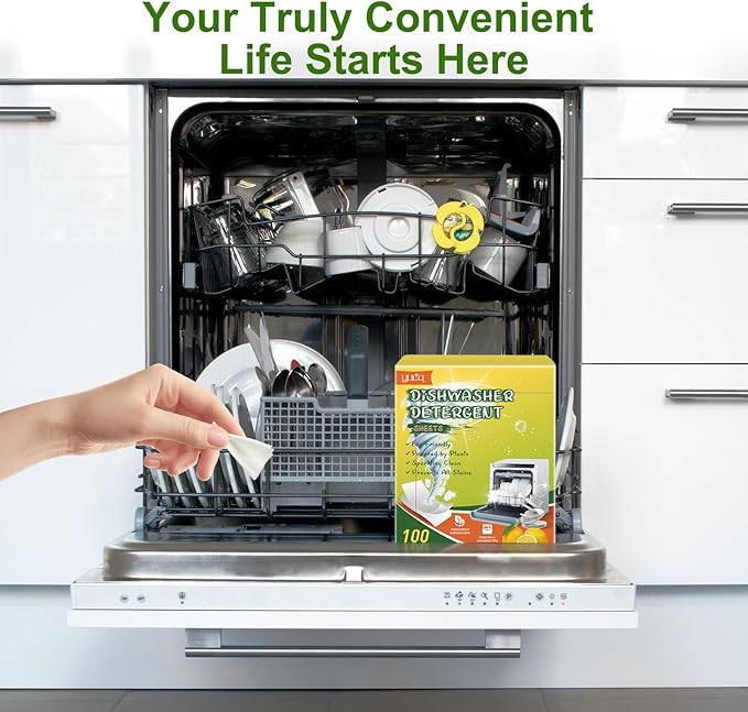 Dishwasher Detergent Sheets 100 Loads,Eco Friendly Dishwasher Detergent Plastic-Free Washer Sheets Alternative (Lemon)