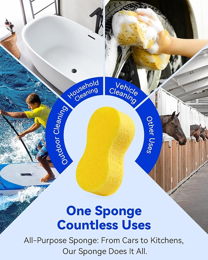 Temede Car Wash Sponge, Large All Purpose Sponges for Cleaning, 2.4in Thick Foam Scrubber Kit, Sponges for Dishes, Tile, Bike, Boat, Easy Grip Sponge for Kitchen, Bathroom, Household Cleaning, 3pcs