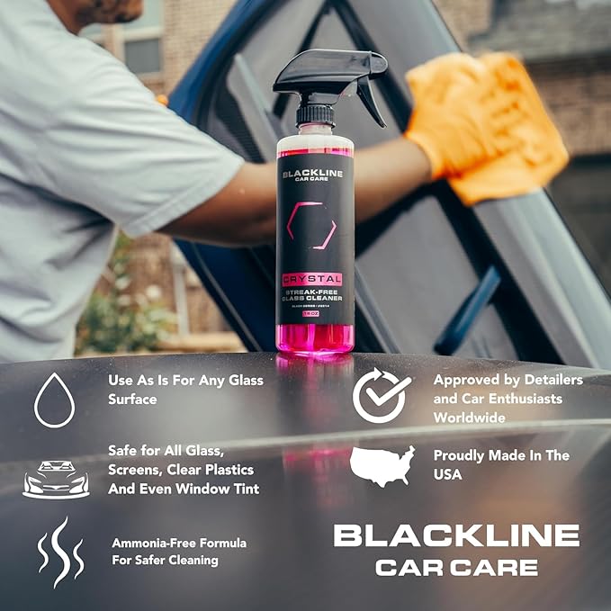 Blackline Glass Cleaner - Works on Glass, Windows, Mirrors & Navigation Screens. Tint Safe Car Window Cleaner - 16 fl oz bottle, Streak Free Spray