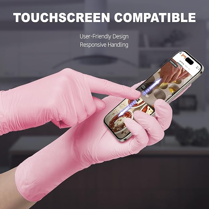 Disposable Nitrile Dishwashing Gloves, Extended 12 Inches Cuff, 6-mil, Cherry Blossom Cleaning Gloves, Latex-Free