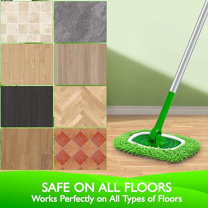 Reusable Microfiber Mop Pads Compatible with Swiffer Sweeper- 4 Pack Dry Sweeping Cloths & Wet Mopping Cloths - Chenille Washable Wet Pads Refill for Mopping Floors (Mop is not Included)