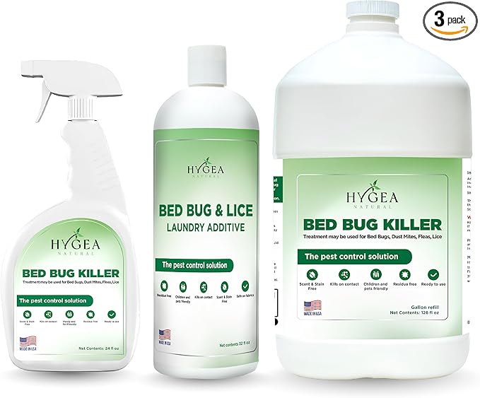 Hygea Natural Combo Pack, Natural Formula, Child & Pet Friendly, Odorless, Includes Bed Bug Spray 24 Ounce, Refill 128 Ounce & Laundry Additive 32 Ounce