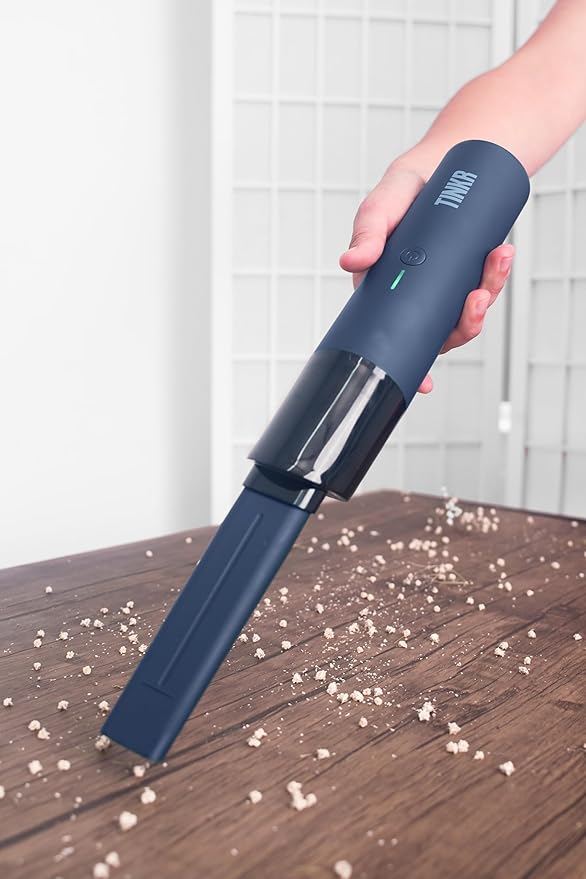 TINKR Mini Car Vacuum, Cordless Handheld Vacuum with 6000Pa Suction Power, High Speed 47000 RPM Motor, Efficient Airflow Design, Dual Nozzles, USB C Recharge, and Travel Bag (Midnight Blue)
