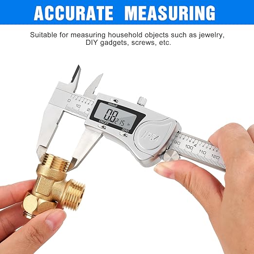 Digital Caliper, Adoric Caliper Measuring Tool 0-6" Stainless Steel Vernier Caliper Digital Micrometer with Large LCD Screen, Easy Switch from Inch Metric Fraction, 6" Caliper Tool for DIY/Household