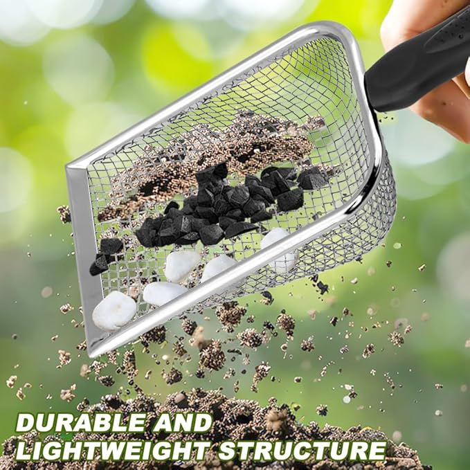 2pcs Gardening Soil Sifter, 3.8mm & 5.0mm Mesh Sieve for Gardening, Dirt Sifter Compost Sifters with Handle, Multi-Functional Garden Sieve Potting Scoop for Sand, Rocks(Color:Silver)