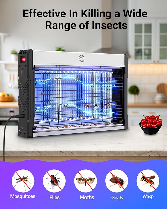 Electric Bug Zapper, 3000V High Voltage Indoor Mosquito Zapper, Powerful Hangable LED Bug Zapper for Fly, Mosquito, Moth, Gnat, Trap with Removable Washable Tray for Home Patio Backyard