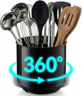 Cooler Kitchen Jumbo Extra Large Sturdy Rotating Black Utensil Holder Caddy with No-Tip Weighted Base, and Gripped Insert - Rust Proof and Dishwasher Safe Kitchen Utensils Holder