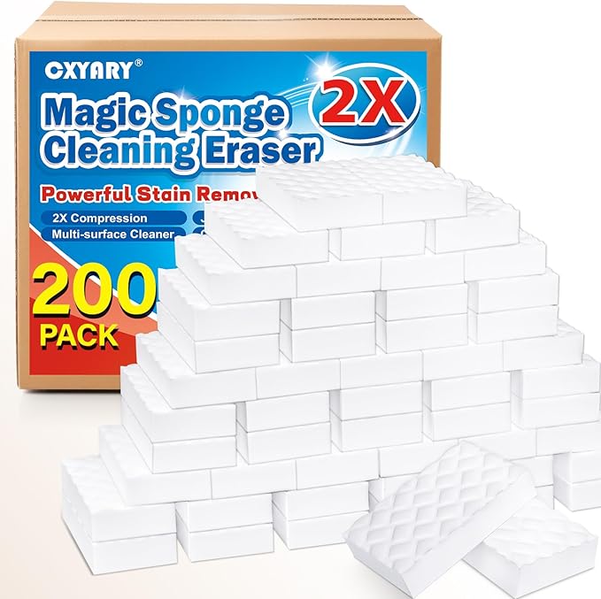 Magic Sponges Cleaning Eraser, 200 Pack 2X Density Stronger Melamine Sponge Foam Pads, Multi-Functional Household Cleaner Dish Sponge, Cleaning Supplies for Kitchen, Bathroom, Floor, Sink,Wall Cleaner