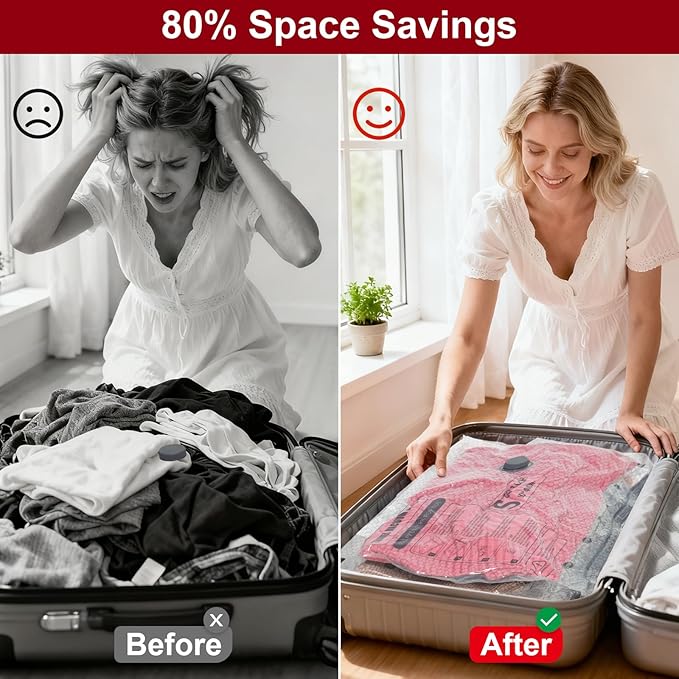 Rechargeable Wireless Pump Travel Storage Bags Set, 12 Combo (4S/4M/4L) Portable Space Saver Bags for Travel & Home, Vacuum Compression Packing Seal for Clothes, Blankets, Home Seasonal Storage