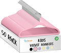 TechZoo 50 Premium Kids Velvet Hangers - 14" Non-Slip Clothes Hangers for Kids & Preteens - Ultra Slim, Space-Saving, Strong & Durable Hangers with 360° Swivel Hook - Pink