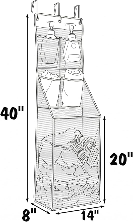 ALYER Multi-Scene Suitable Hanging Mesh Laundry Basket,Behind The Door Storage Organizer for Laundry,RV,Dorm,Bathroom,Bedroom,Pantry, Nursery,Kitchen,White