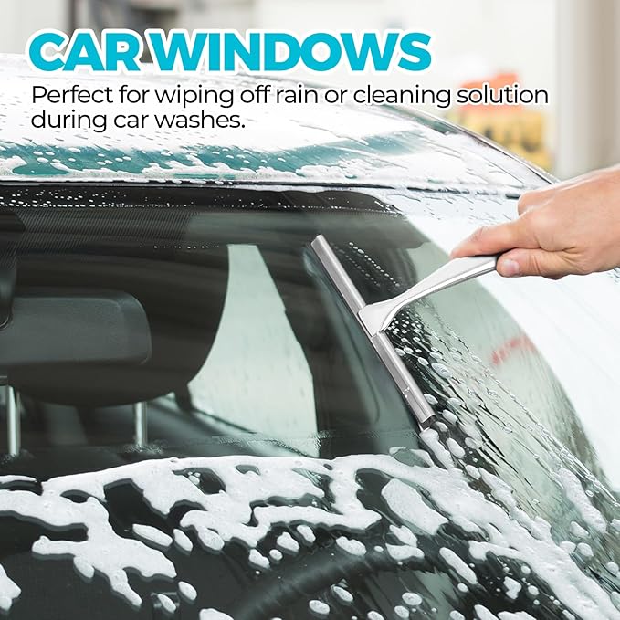 2PACK 11.5-Inch All-Purpose Shower Squeegee for Shower Doors, Tile Shower Walls, Bathroom, Window, Glass and Car Windshield, Mirrors and Kitchen-Stainless Steel, Silver