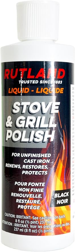 Rutland Liquid Stove and Grill Polish for Cast Iron and Steel - Restores Wood Stoves & Fireplace Grates, Made in USA, Black, 8 oz