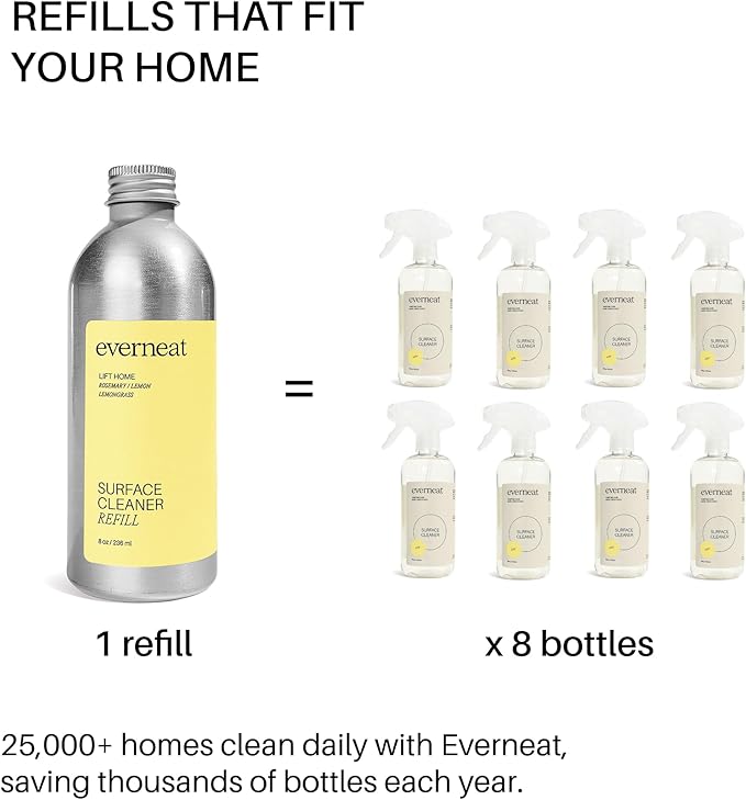 Everneat Surface Cleaner Concentrate (Refill) Lift / 8 Refills (8oz) | Aluminum Bottle…