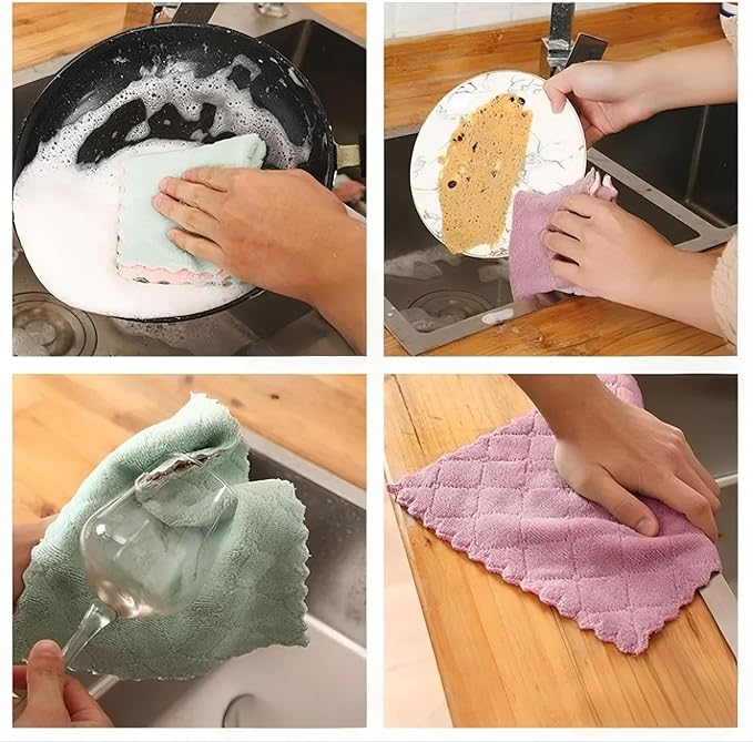 Reusable Microfiber Kitchen Cleaning Cloths – Super Absorbent, Quick-Drying Dish Towels for Kitchen Car Furniture Bowl Tea. 10.6" x 6.3" Coral Velvet Dishcloths Lint-Free Machine Washable 24 Pack Rags