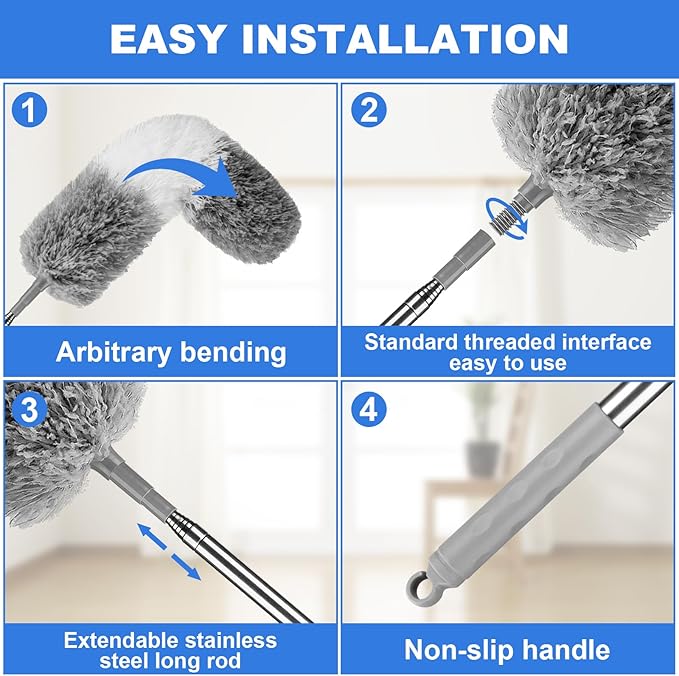 Dusters for Cleaning,Feather Duster with Extension Pole,Ceiling Fan Cleaner Duster,Long Duster Extended Handle,Blind Cleaner Dusting