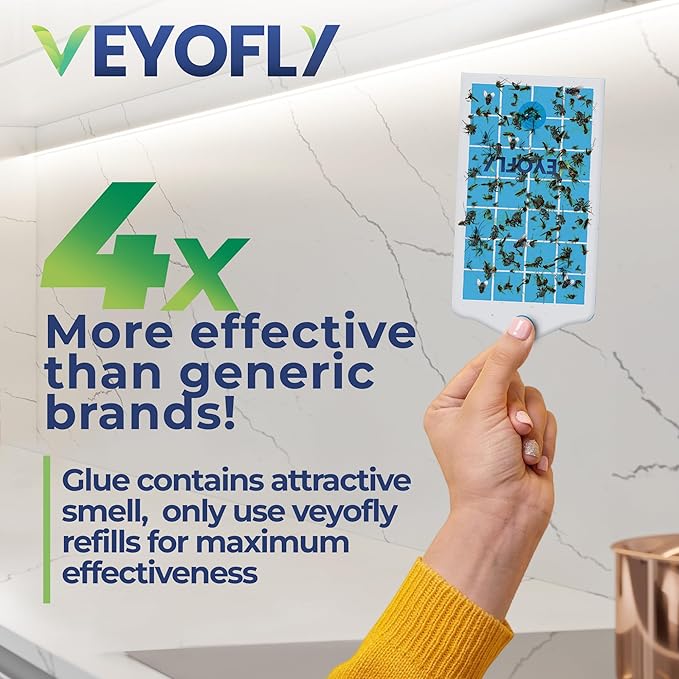 VEYOFLY Fruit Fly Trap Indoor (1 Device + 3 Refills), Gnat Catcher, Plug-in Light Insect Trap for House, Bug Killer