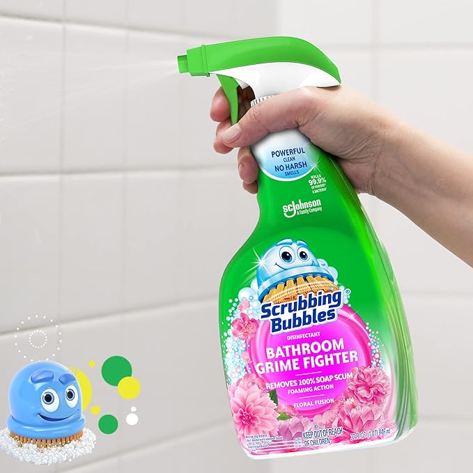 Scrubbing Bubbles Bathroom Grime Fighter, Floral Fusion Scent, 32 oz Spray Bottle (Pack of 2)