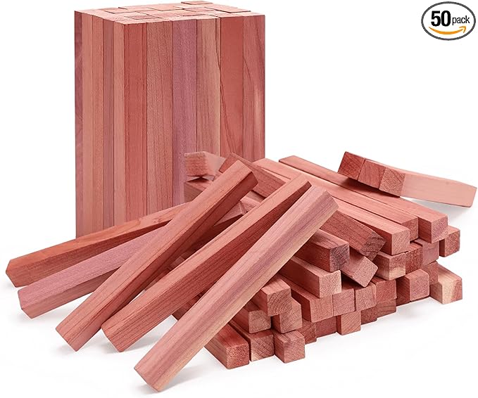 Homode Cedar Blocks for Clothes Storage, 50Pcs Cedar Sticks, Aromatic Red Cedar Wood Chips, Cedar Planks for Closets, Drawers, Wardrobe