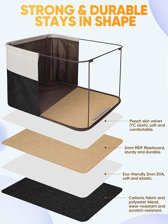 BALEINE 4 Pack Fabric Storage Bins for Shelves, Linen Storage Baskets for Organizing, Decorative Closet Bins for Clothes, Home (Black, 17''x13''x10.5'')