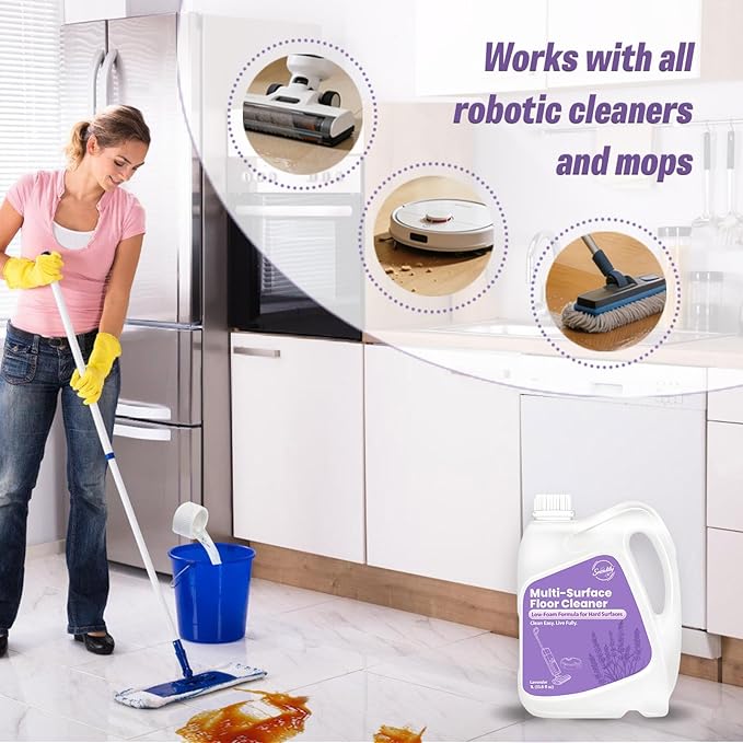 Snowlily 33.8 FL OZ Floor Cleaning Solution Compatible with Robot Vacuum, Residue & Streak Free, Low Foam Floor Cleaner for Mopping, for All Robot Vacuum Mops & Wet Dry Vacuum Cleaners, Lavender