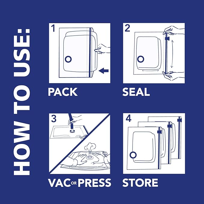Hefty Vacuum Bags for Clothes 4 Pack, Space Saving Large Vacuum Storage Bags (34 X 22 Inches) Compression Seal for Bedding, Travel Pump Included (4 Large Heavy Duty)