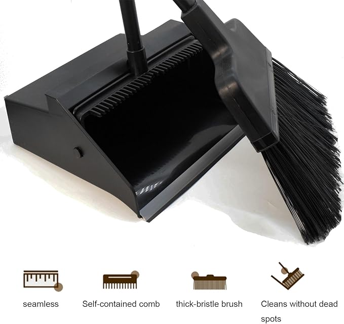 Broom with Dustpan Combo Set Outdoor Upright Dustpan and Broom Set with Long Handle Angle Broom and Dustpan Set for Garage Patio Courtyad Lobby Lawn Home Kitchen Ofiice