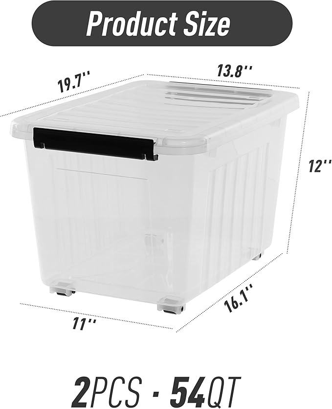 Citylife 54 QT Clear Plastic Storage Bins with Lids Stackable Storage Boxes with Lids Large Plastic Storage Containers for Garage Closet Kitchen 2 Packs