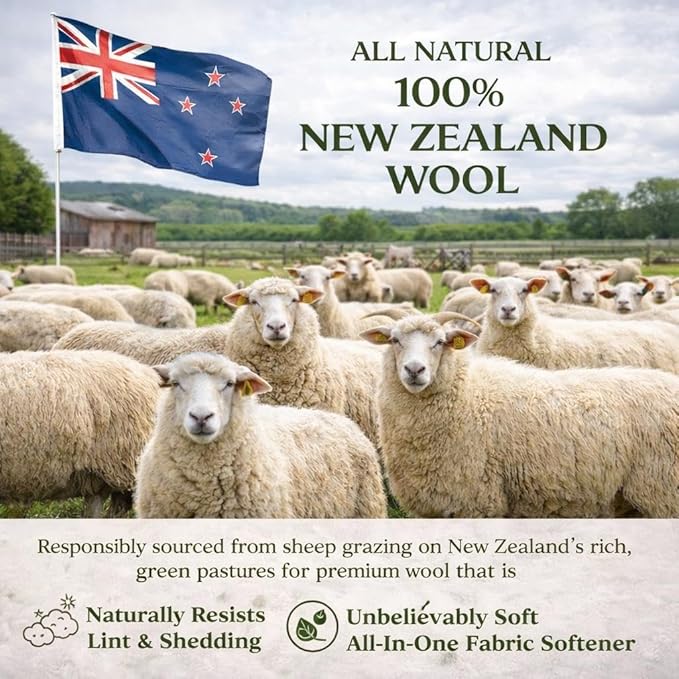 12 Pack XL Wool Dryer Balls – Premium – 100% Organic New Zealand Wool – Reusable Fabric Softener for Soft & Fluffy Clothes – Reduce Drying Time – Eco-Friendly & Safe Skin