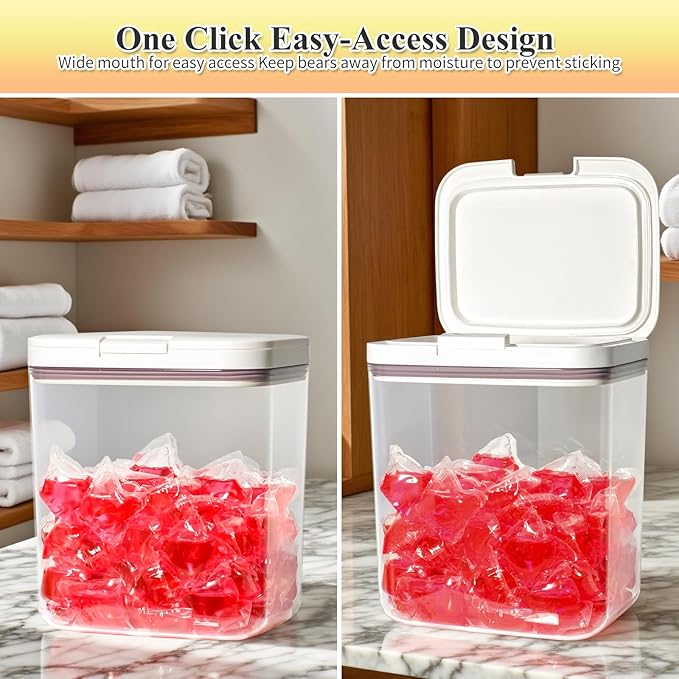Gute Laundry Pod Holder with Lid - 67oz Sealed Automatic Pop-Up Dispenser, Laundry & Dishwasher Pods for Laundry Room Organization-2L