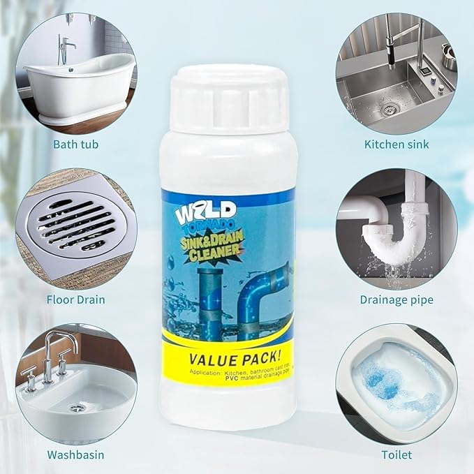 3PCS 2026 New Multi-functional Wild Tornado Pipe Dredge,Powerful Sink Cleaner Powder Fast Foaming for Kitchen Toilet Pipeline Quick Cleaning Tool