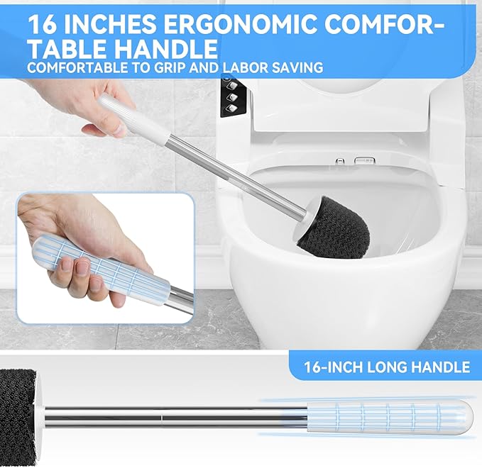 Toilet Brush, 2 PCS Toilet Brush and Holder with 304 Stainless Steel Handle, Space Saving Toilet Bowl Brush for Storage, Durable Bristles Toilet Scrubber for Bathroom Cleaning