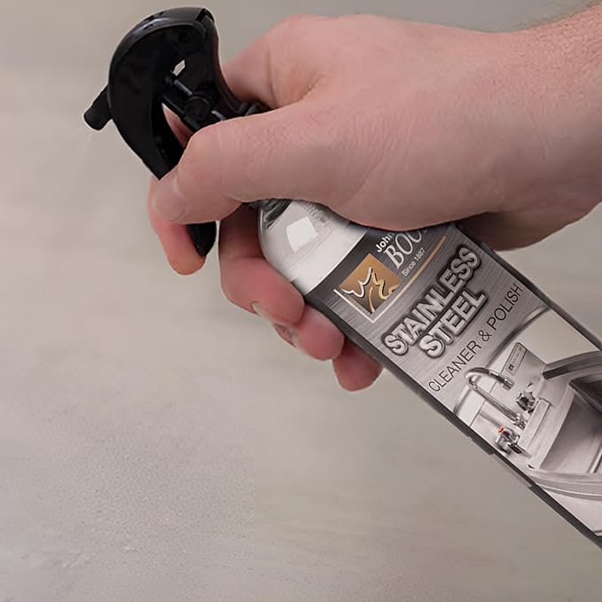 John Boos Stainless Steel Cleaner with Fine Mist Spray, Lavender Scent, 8 oz - Streak-Free Cleaning Polish & Stain Remover for Stoves, Ovens, Sinks, & Kitchen Surfaces