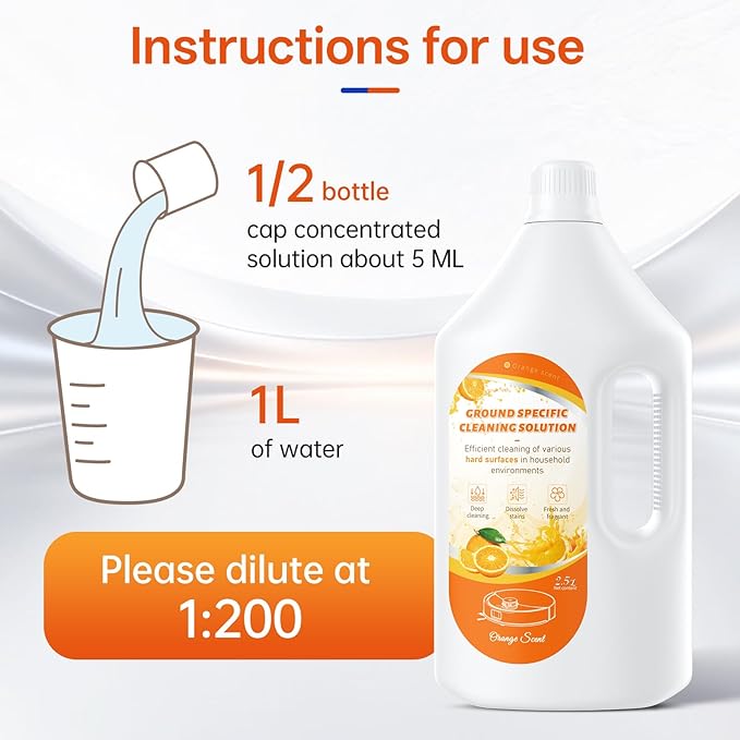2.5L Floor Cleaning Solution Compatible with Roborock/Eufy/iRobot/Ecovacs/Dreame/Shark, Fragrance Deodorization, Deep Cleans for Multiple Hard Floors (2.5 Liter, 【Sweet Orange】)