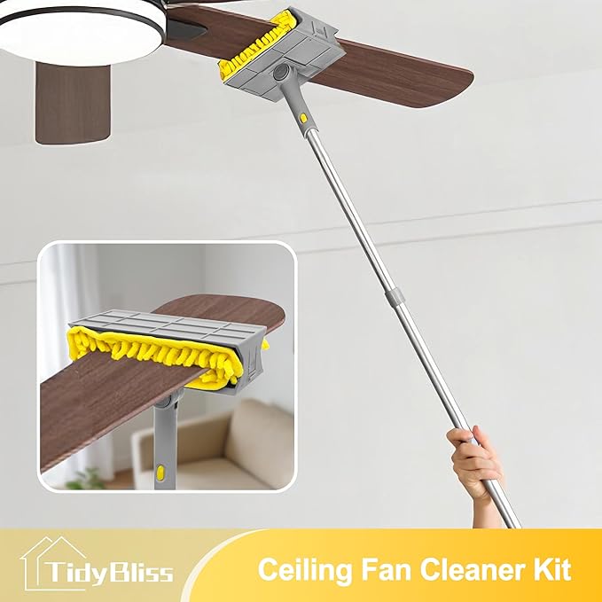 77” Ceiling Fan Blades Cleaner Duster with Extension Pole, Extendable Flexible Dust Cleaning Brush, Reusable Chenille Mop for Baseboard Wall Floor Blinds Cobweb