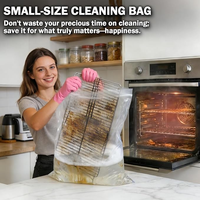 Mity rain 4 packs oven rack cleaner bags kit,Reusable No Scrub Oven Rack Cleaning Bags,Three gloves and one brush,four(19.69*27.56 inch)Leak-Resistant PE Bags,for Deep Soaking Grill Grates, BBQ Racks