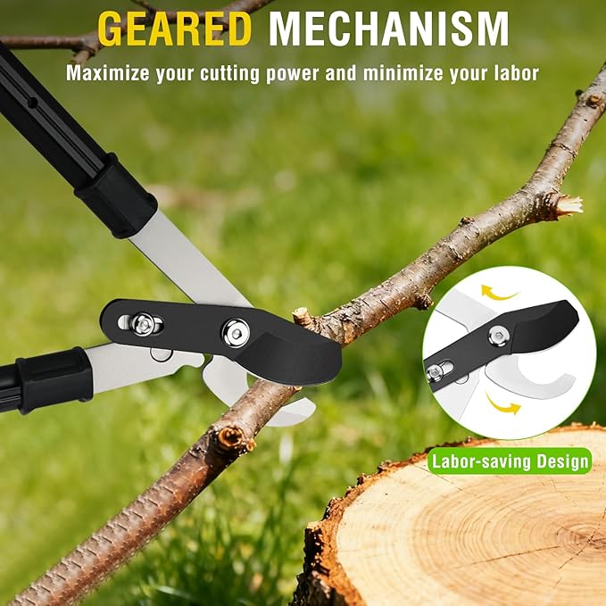 Yesker 26-33 Inch Extendable Bypass Loppers for Tree Trimming Heavy Duty Powerful Gear Tree Trimmer w Non-slip Handle Sharp Steel Blade up to 1.8" Cut Capacity Branch Cutter Chops Thick Branches Ease