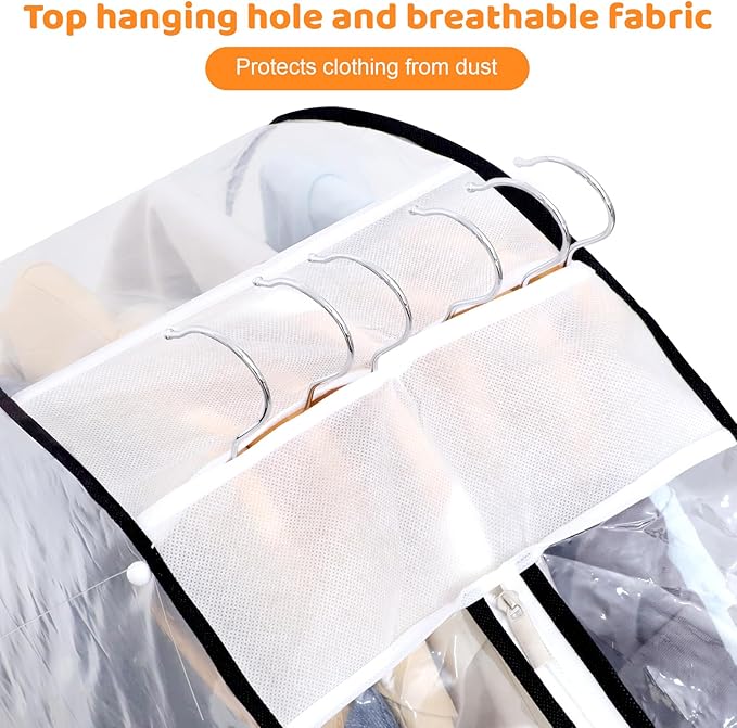 4 Pack Full Clear Garment Bags with Side Zipper, 40" Clothes Covers with 10" Gusset, Transparent Hanging Suit & Coat Covers for Closet Storage, Jackets, Dresses, Windbreakers