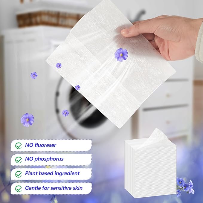 600 Count Flax Scent Dryer Sheets Bulk Fabric Softener Flax Scent Dryer Sheets Naturally Softens Freshens Removes Static Cling Prevent Wrinkles, Plant Based for Sensitive Skin, Large Household