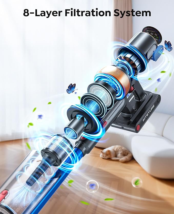 Cordless Vacuum Cleaner, 600W 50KPA 65Mins Vacuum Cleaners for Home, Upgraded Stick Vacuum with Extra Mattress Cleaning Tool, Self-Standing, Anti-Tangled Vacuum Cordless for Pet Hair/Floors/Carpets